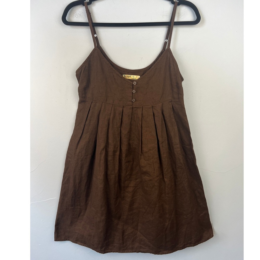 Old Navy Chocolate Brown Linen Sleeveless Babydoll Mini Dress SZ S Y2K 90s
